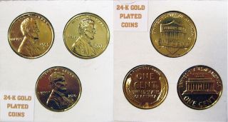 Pennies/Cents Plated in Genuine 24 Karat Gold * Wheat * Memorial 