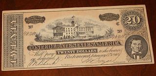 Confederate States of America Twenty Dollar Bill Facsimile 1864