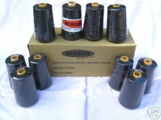 WIMSEW 10 BLACK INDUSTRIAL POLYESTER O/L THREAD CONES