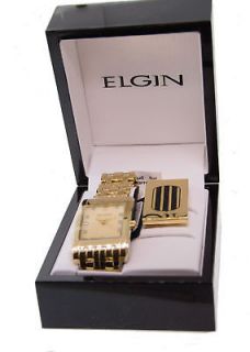 Elgin Mens Gold Plated Watch Set with Money Clip FG015