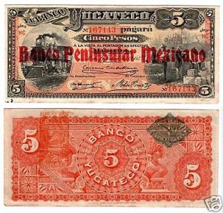 Mexico $ 5 Pesos Banco Peninsular Mexicano S 458a