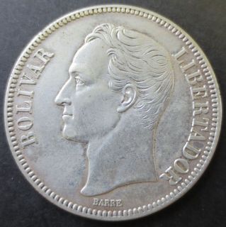 1936 Venezuela 5 Bolivares, Silver coin 25 Grams LEI 900   *AU 