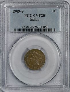 1909 S INDIAN HEAD PENNY 1C VF 20 PCGS KEY DATE