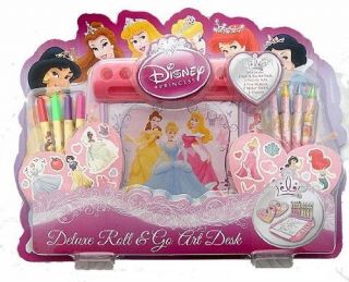 Disney Princess Deluxe Roll & Go Art Desk Colouring Set Kids Fun Brand 