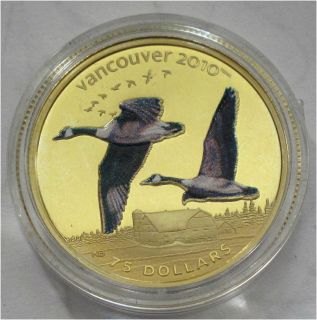 CANADA 2010 OLYMPICS $75 DOLLARS GOLD COIN COLOR CANADA GEESE