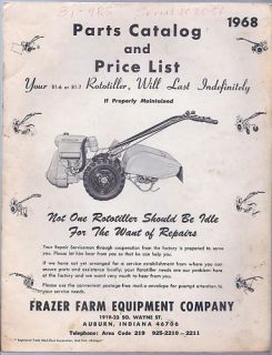 1968 Frazer Farms Rototiller Parts Catalog Price List