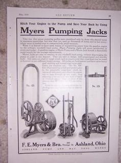 1916 Ad Myers Pumping Jack Engine Ashland Ohio Farm U