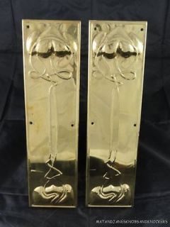 STYLISH PAIR OF ARTS AND CRAFTS BRASS DOOR PLATES FINGER PLATE PUSH 