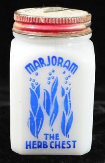   Vintage The Herb Chest Marjoram Milk Glass Spice Jar   Hazel Atlas