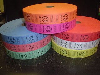 Roll of 2000 Tickets Smiley Face Smile 8 Colors Raffle Fun Fair 