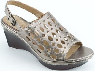 MAKOWSKY Women Solly Leather Wedge Slingback 8.5 Pewter New In Box