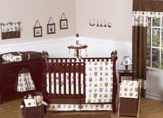 CHEAP FOREST OWL THEMED 9pc BABY BOY CRIB COMFORTER BEDDING SET ROOM 