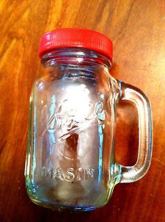 Vintage BALL MASON 4 Mini Glass Jar w/ Lid & Handle, Excellent 