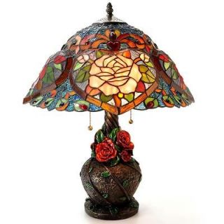 Tiffany Style 22 Heart of Roses Stained Glass Table Lamp with Rose 