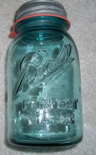 Old Vintage BALL BLUE Perfect Mason Quart JAR + Zinc Lid + New Rubber 