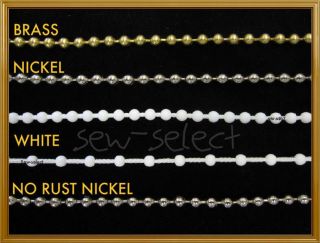 Roller blind metal chain white beaded cord silver brass