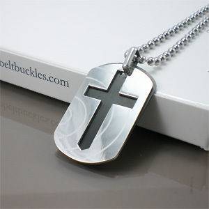   Black & Chrome Army Dog Tags Mens Cross Pendant Ball Chain Necklace