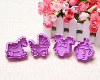 4x Baby Toys Fondant Cake Mold Biscuit Cookie Plunger Cutters 