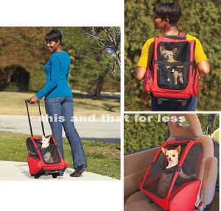 New Pet Carriers Red or Black Stroller Wheels Backpack Car Crate Dog 