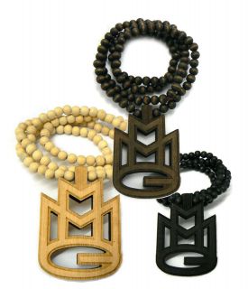   INSPIRED HIP HOP WOOD NECKLACE MAYBACH MUSIC GROUP PENDANT BALL CHAIN