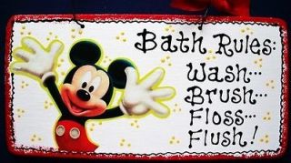 4x8 Bath Rules MICKEY MOUSE SIGN Bathroom Disney Decor Plaque 