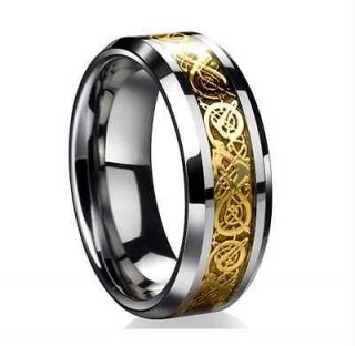   18K Yellow Gold plated Mens Tungsten Color Dragon Wedding Ring SIZE 9