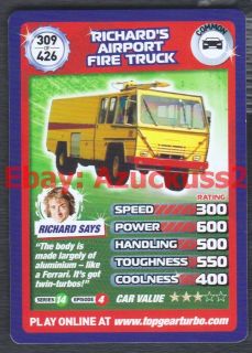 Richards Airport Fire Truck #309 Top Gear Turbo Challenge Trade Card