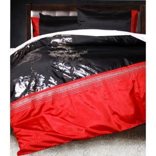 Striking MAJESTIC Black Silver Red Faux Silk~DOUBLE Size Quilt Doona 