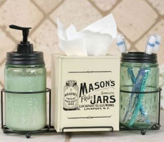   Masons Patent Jar Toothbrush Tissue Cover Soap Lotion Bath Vanity