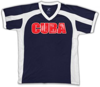 Bold Distressed Cuba Cuban World Cup Soccer Olympics V Neck Sports T 