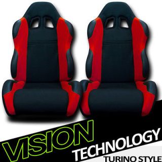 2pc LH+RH JDM Black/Red Fabric & PVC Leather Racing Bucket Seats 