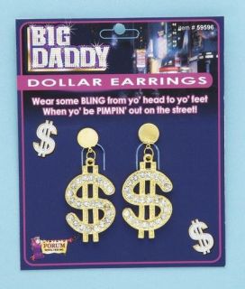 Big Daddy Earrings $ Sign Pimp Gangster Jewelry Costume