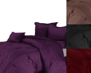   Black/Brown/Burgundy/Purple Microsuede Comforter Set Bed In A Bag New