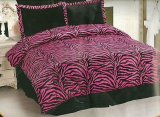 5pc bed in a bag comforter set Black and Pink Zebra Print King Size 