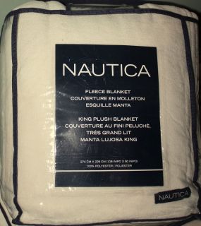 Nautica Ivory/Cream Plush Twin Bed Blanket NEW Soft Fleece Off White