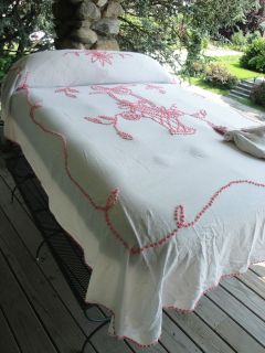 PR. Hand Tufted Vintage CANDLEWICK BEDSPREADS BRIGHT PINK TUFTS ON 