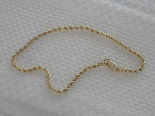 24K GOLD gp ANKLET ANKLE BRACELET ROPE CHAIN 12 INCHES