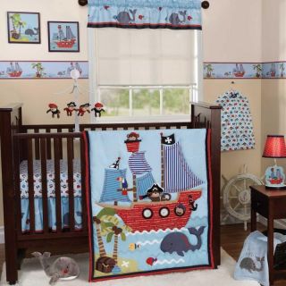   Pirate Themed Baby Boy Sea Life Monkey 3p Nursery Crib Bedding Set