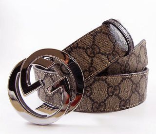 NWT GUCCI BROWN COATED CANVAS & LEATHER BELT SIZE 38 FITS 34 36 