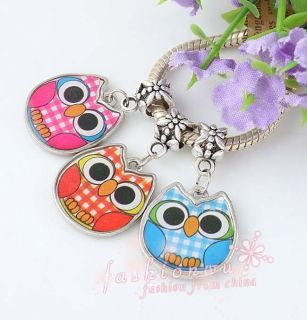 30X FreeShip Two Sided Colors Enamel Cute Owl Charm Beads