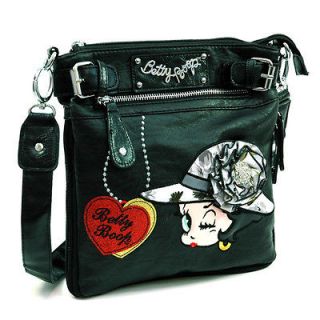 Betty Boop® messenger bag w/ rhinestone brooch and belted accents 