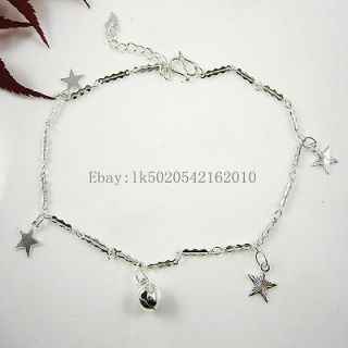   Pcs Womens S80 Silver Pentagram Five Star Bell Rod Link Anklet Chain