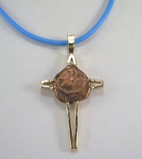 Bible widows mite bronze coin cross pendant 14K solid gold 6g design 
