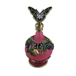   butterfly perfume bottle bejeweled Victorian style pink green leaves