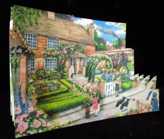 Beautiful Handmade Pop Up Card   OLD FASHIONED CHARMING VILLAGE LIFE