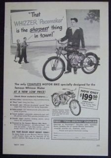 1949 WHIZZER Pacemaker Motor Bike *Sharpest thing in town* AD