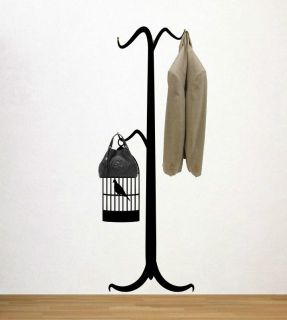   Coat Hanger with Bird Cage Wall Hooks Decal SUPER SIZE WALL DECORATION