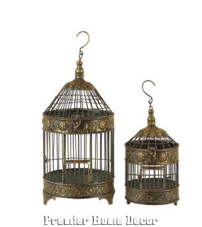   World Tuscan St/2 Metal Round Bird Cages Embossed Aged Patina Finish
