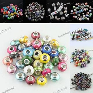 MIXED COLORS BIG HOLE EUROPEAN CRYSTAL BEADS FIT CHARM BRACELET 