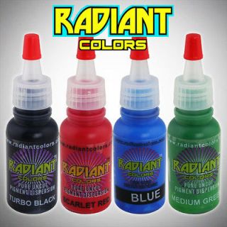   Color Tattoo Ink Set 1/2ounce 0.5oz Black Outlining Red Blue Green